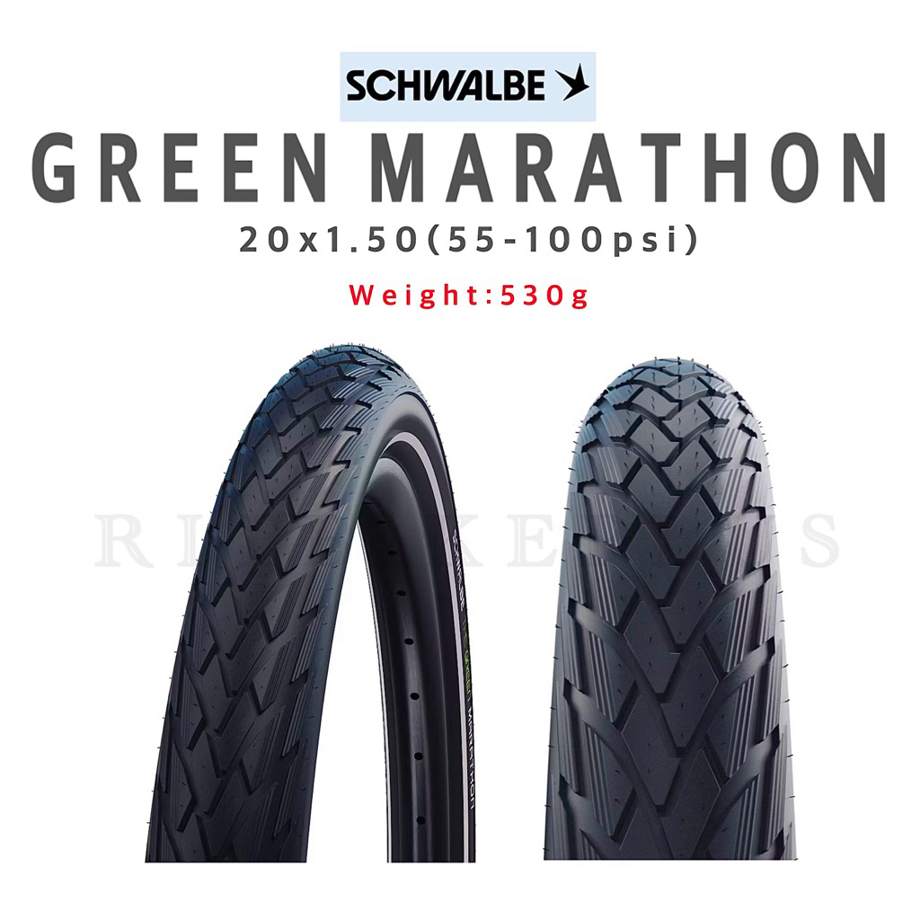 ยางนอกจักรยาน SCHWALBE รุ่น GREEN MARATHON ขนาด 20 x 1.5 , 20 x 1.75 ขอบลวด