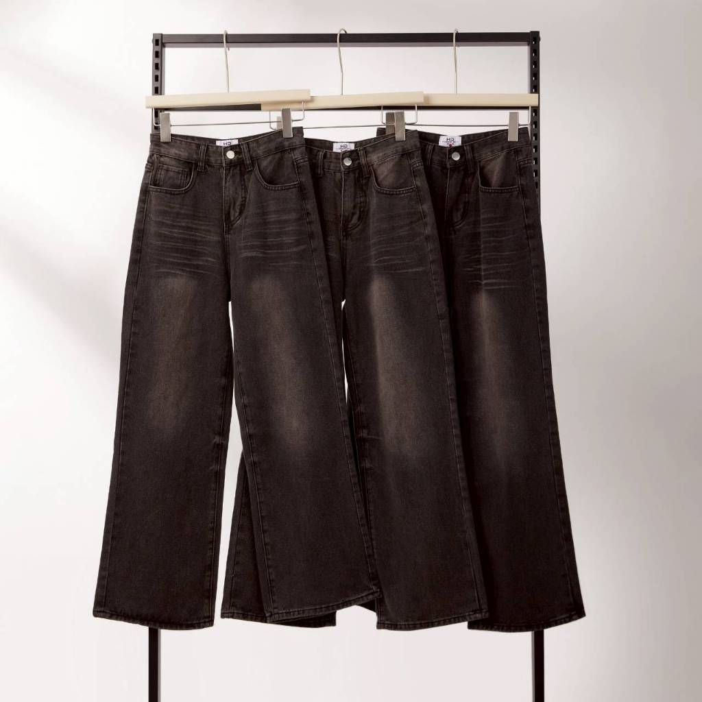 HELLDUL 9930 กางเกงยีนส์เอวสูง  ทรงกระบอก แต่งฟอก   ทรงสวย แมทง่าย แต่งตัวง่าย - รูปที่ 2