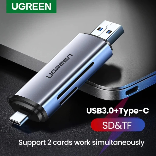 UGREEN 50706 Card Reader 2in1 USB C+USB 3.0 /SD Card/Micro SD(TF) การ์ดรีดเดอร์ 2in1 TYPE C/USB 3.0