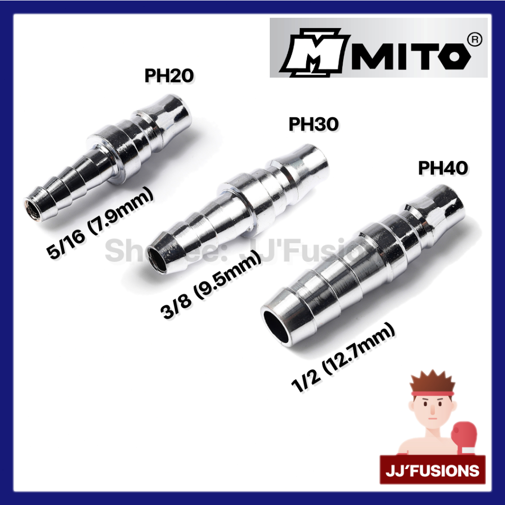 MITO ข้อต่อลมตัวผู้หางปลาสวมเร็ว PH20 PH30 PH40 ใส่สายลมรูใน 5/16 3/8 1/2 คอปเปอร์