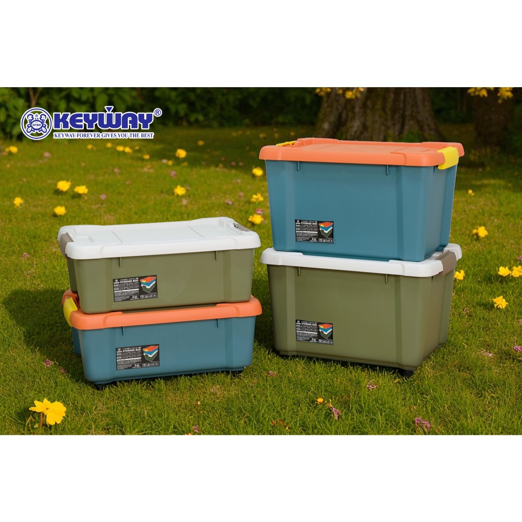 Keyway รุ่น KV-150_(18 L) , KV-250_(29 L) ชุดกล่องอเนกประสงค์หูล็อคสไตล์แคมป์ปิ้ง (ขนาดวัดที่ฝารวมตั้งล็อค 2 ข้าง)