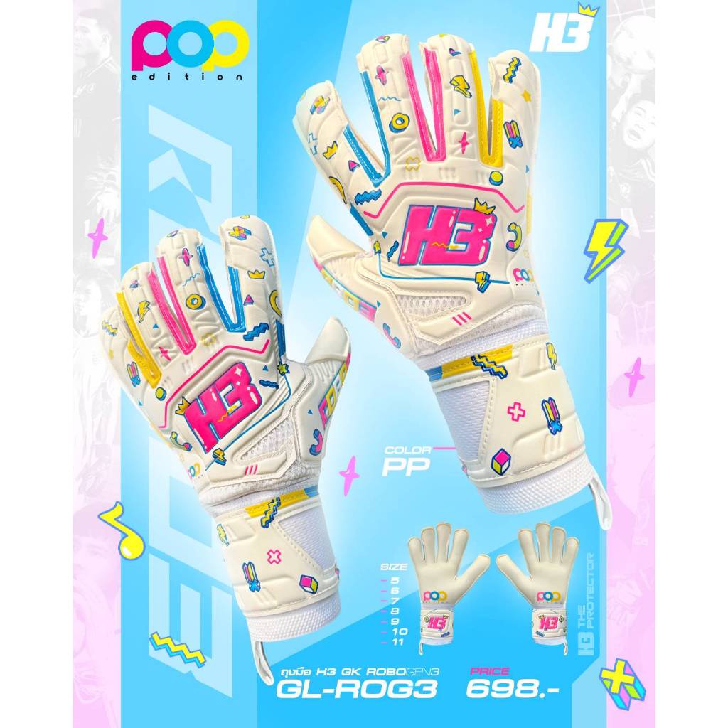 ถุงมือผู้รักษาประตู ถุงมือโกล H3 รุ่น ROBO 3 มี finger safe 5 นิ้ว