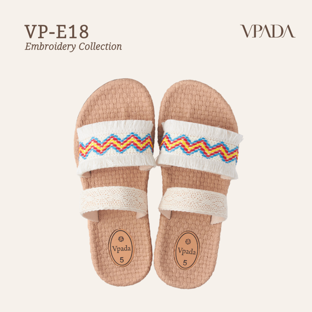 Vpada_sandals_VP-E18 Embroidery Collection รองเท้าแตะชายหาดแบน รองเท้าแตะแฟชั่น