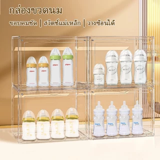 🍼กล่องเก็บขวดนมเด็ก กล่องเก็บของใช้เด็ก 4 ชั้นความจุขนาดใหญ่ กันฝุ่นพร้อมฝาปิด