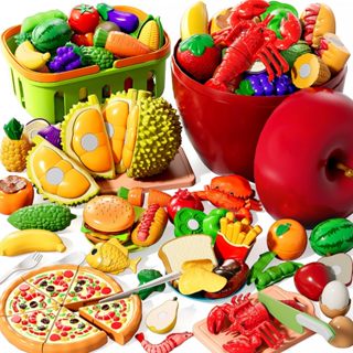 26PCS ของเล่นผักและผล พร้อมกล่องเก็บของ พับเก็บได้ เด็กตัดผล…