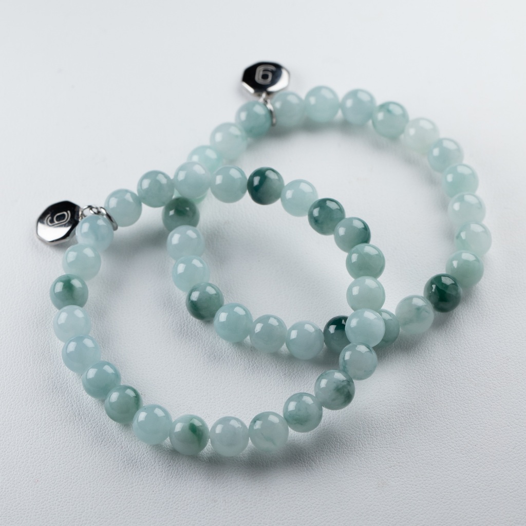 สร้อยแขนหยกขาวปนเขียว Moss  (พม่า) 7.5 mm. - JADE FOR YOU