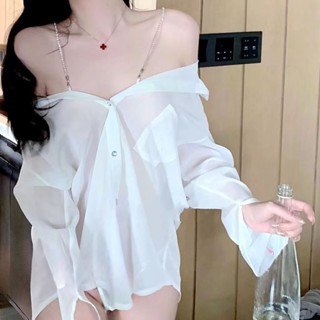 🍧ชุดนอนแบบเซ็กซี่ เสื้อเชิ้ตเซ็กซี่ วัสดุโปร่งแสง ลูกไม้ใสเซ…