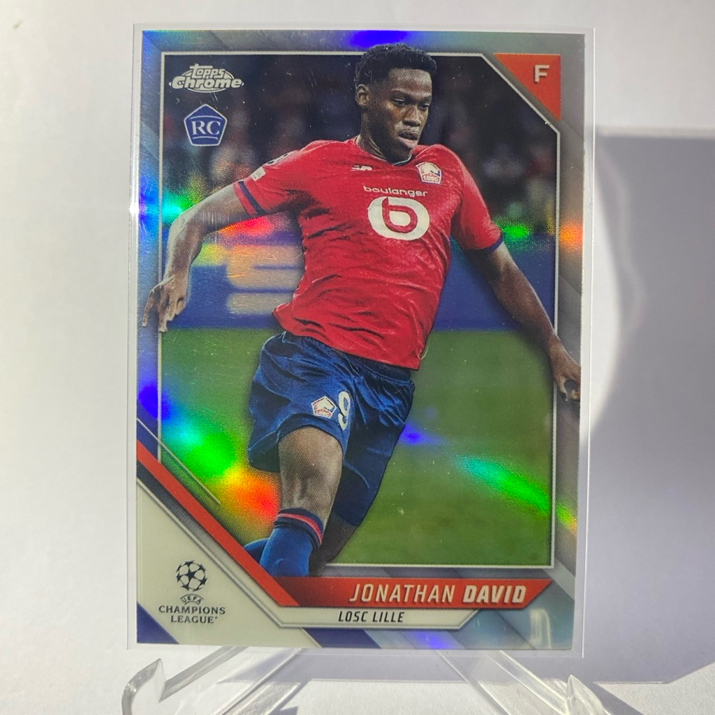 การ์ดนักฟุตบอล JONATHAN DAVID, RC, (refractor), LOSC LILLE, TOPPS CHROME 2022