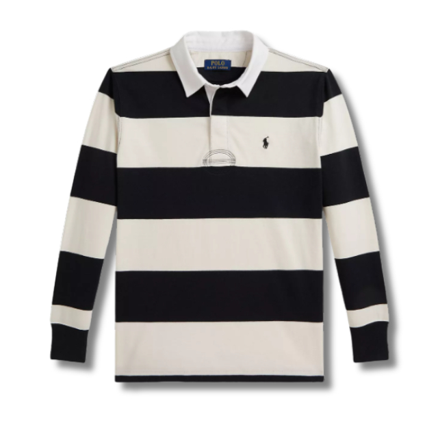 🏇 พร้อมส่ง 🏇 Polo Ralph Lauren Striped Rugby Shirt (Polo Black/White) แท้💯%