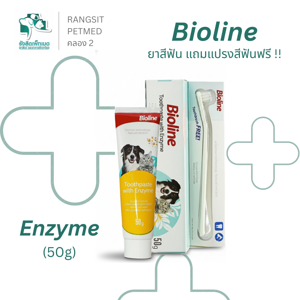 แถมแปรงฟรี! Bioline ยาสีฟันสำหรับสุนัขและแมว สูตร Enzyme ลดกลิ่นปาก ลดคราบพลัค ควบคุมหินปูน 50g