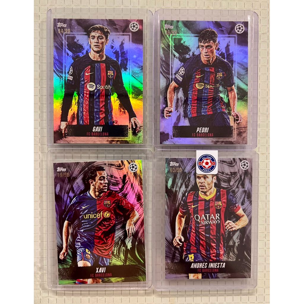 การ์ดนักฟุตบอล ของสะสมนักฟุตบอล topps barcelona gavi pedri xavi iniesta /99