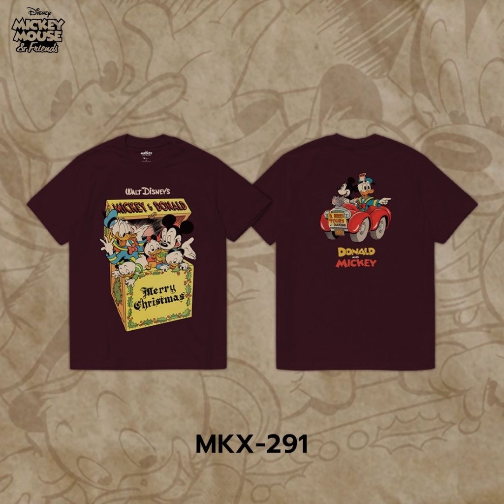 เสื้อยืดการ์ตูน ลาย Mickey Mouse สีแดงเข้ม ลิขสิทธิ์แท้💯 ( MKX-291 )