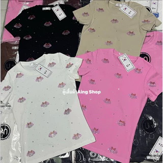 สำหรับสาวไซส์เล็กเสื้อรีดเพชรป้ายU+เข้ารูปสวย ผ้ายูนิโคล่