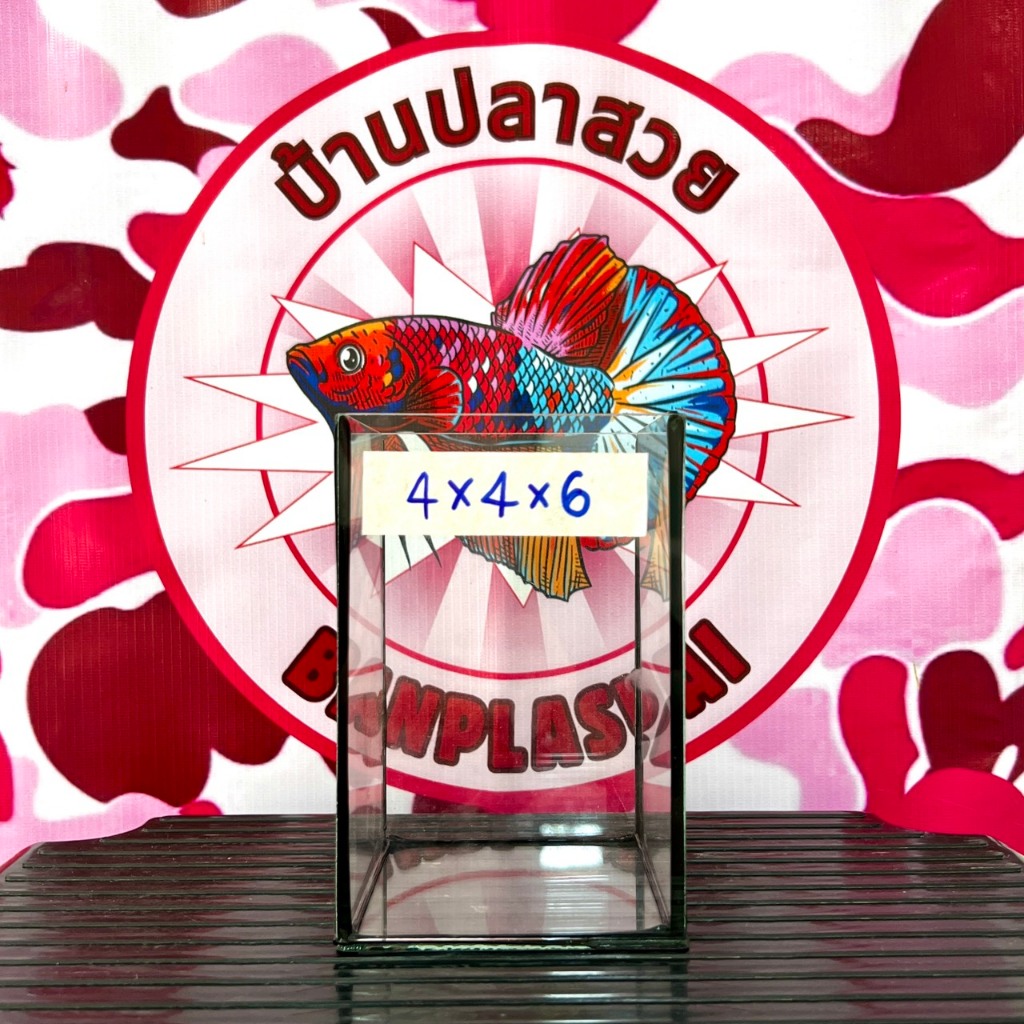 โหลปลากัด ขนาด4x4x6นิ้ว หนา3มิล กาวดำ