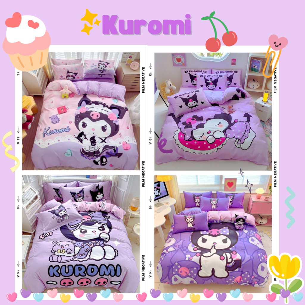 ชุดผ้าปูที่นอนคุโรมิ Kuromi ครบชุด 6 ชิ้น พร้อมผ้านวม 6 ฟุต ผ้าปูที่นอนใช้กับของที่นอนไม่เกิน 12นิ้ว