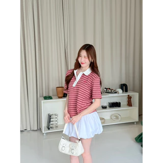 MACARON POLO TOP : เสื้อโปโลลายทาง Longsaidoo_