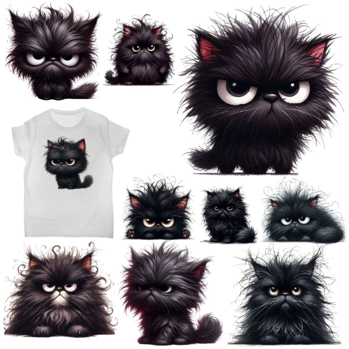 ตัวรีดติดเสื้อ แมวดำขี้งอล 159 F.368 Grumpy Black Cat
