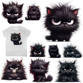 ตัวรีดติดเสื้อ แมวดำขี้งอล 159 F.368 Grumpy Black Cat