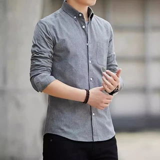 【5 สี】เสื้อเชิ้ตแขนยาว คอปกโปโล แบบเป็นทางการ ติดกระดุม สไตล์นักธุรกิจ สําหรับผู้ชาย M-5XL