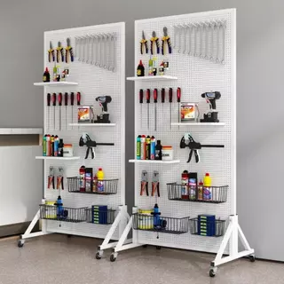 จัดส่งจากประเทศไทย สแตนโชว์สินค้า Pegboard Hook แขวนชั้นวางขาตั้งพร้อมล้อเคลื่อนย้ายได้สีขาว / ดํา 50 * 120 ซม.