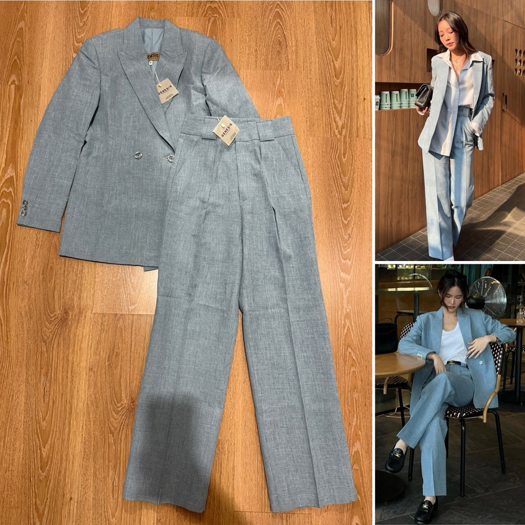 (ใช้โค้ดลดได้) “NEW” ใหม่ป้ายห้อย genesis__apparel set เบลเซอร์+กางเกง สี sky
