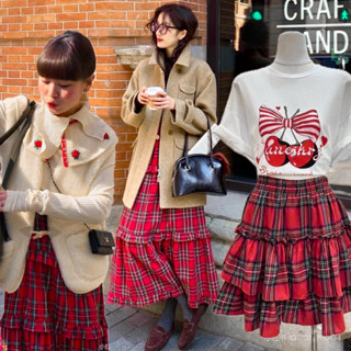 กระโปรงลายสก็อตแดง มีซับใน แต่งระบายสุดน่ารัก 🎄🎁❤️