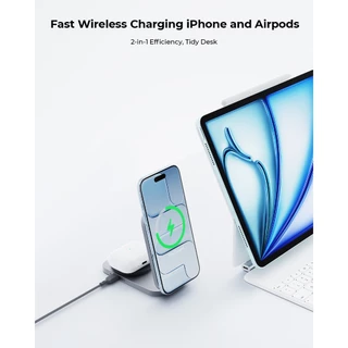 AUKEY LC-MC212 2-in-1 Qi2.2 25W MagFusion Flex แท่นชาร์จไร้สาย แม่เหล็กแบบพับได้ Magnetic Wireless Charging