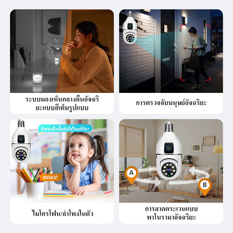 V380 E27A กล้องวงจรปิดเลนส์คู่กล้องหลอด1080P HDฟหมุนได้ 360 ° 1080P HDnight vision สามารถพูดคุยได้ - รูปที่ 3