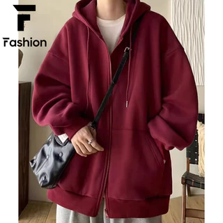 เสื้อฮู้ดซิปแขนยาวสีทึบซึ่งผู้ชายและผู้หญิงสามารถสวมใส่ได้ในทุกฤดูกาล เรียบง่าย ทันสมัย ​​และหล่อเหลา