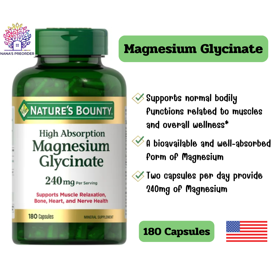 Nature's Bounty Magnesium Glycinate 240 mg ขนาด 180 Capsules