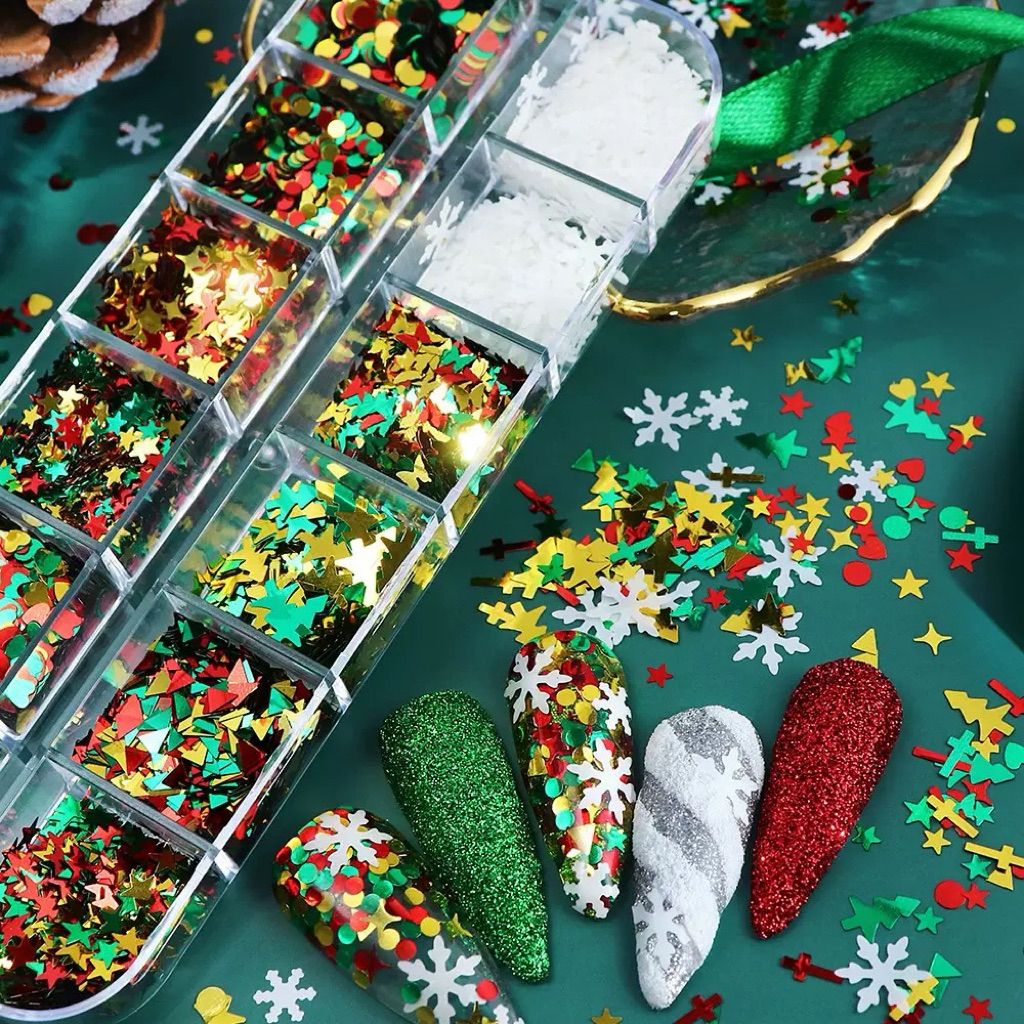 🎄Christmas Nails กากเพชรแต่งหน้า คริสมาส กลิตเตอร์คริสมาสแบบผสม ของแต่งเล็บ เทศกาลแต่งเล็บคริสมาส