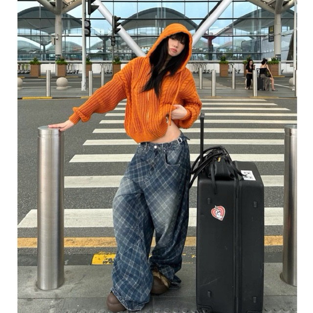 [Pre-Order]🇨🇳 Cgga | Retro Washed Vintage Plaid Jeans - Unisex 💙