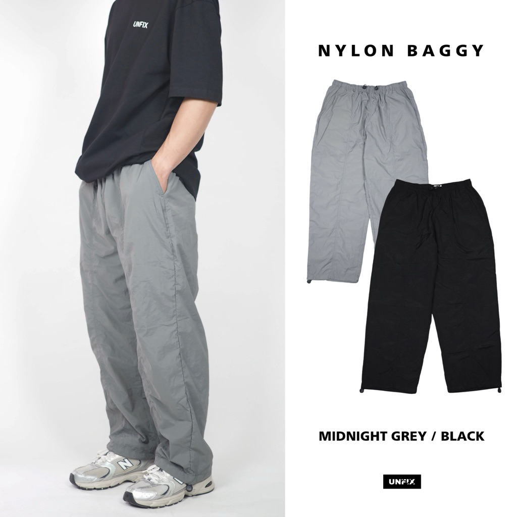 UNFIX NYLON BAGGY - กางเกงไนล่อนขายาว ทรงกระบอกใหญ่