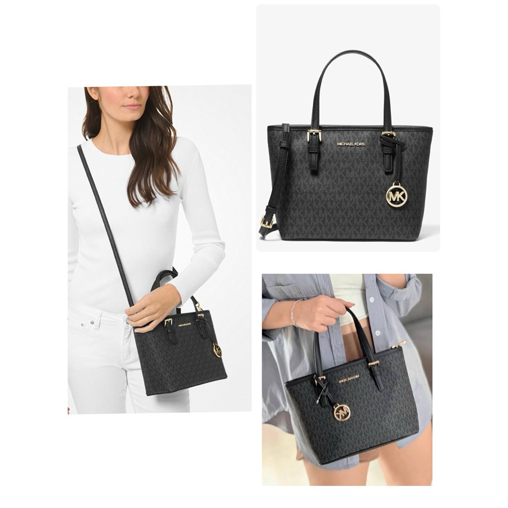 กระเป๋าสะพายข้าง กระเป๋าถือ  Michael Kors Jet set travel xs tote 35T9GTVT0B ลายmk สีเทา-ดำ อะไหล่ทอง