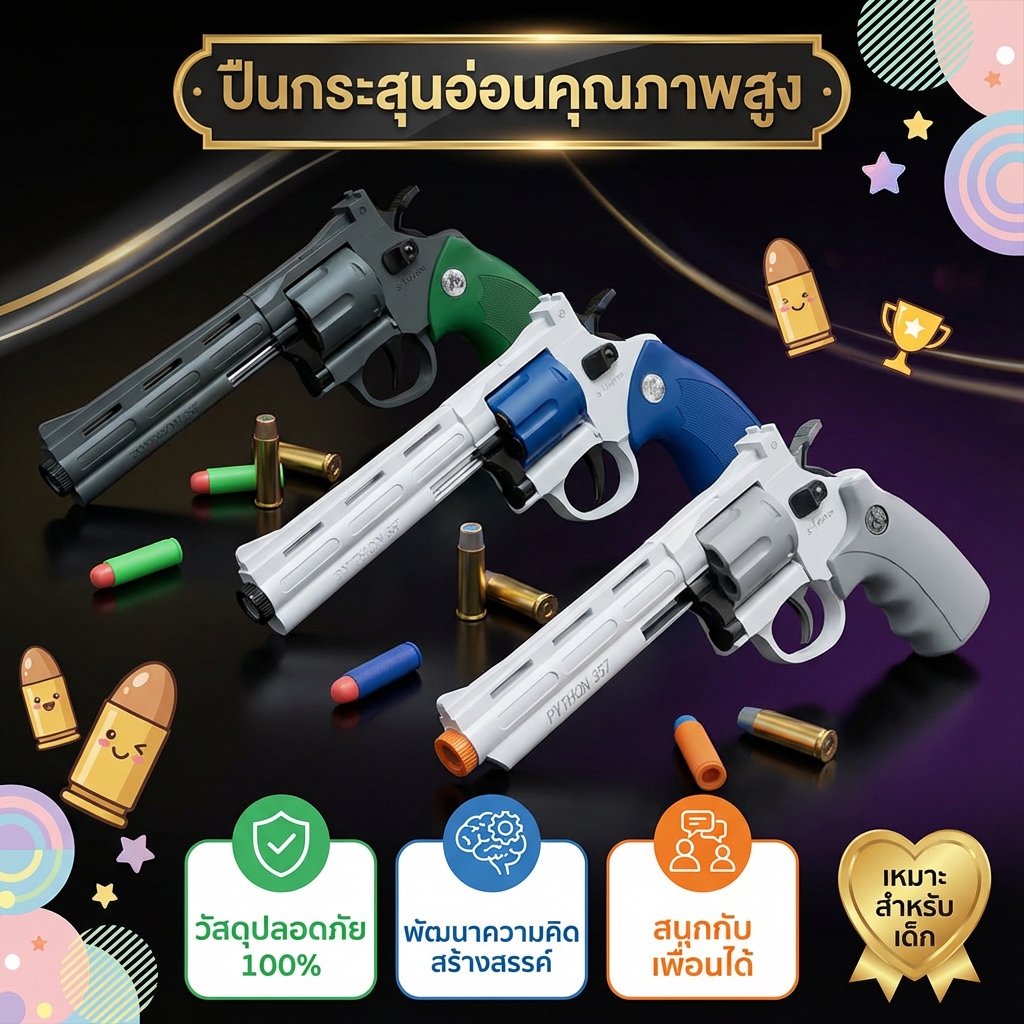 357 ปืนเด็กเล่น PVC น้ำหนักเบา ไม่มีอันตราย เหมาะสำหรับเด็ก 3+ ปืนเด็ก ของเล่นเท่านั้น ไม่ใช่อาวุธ