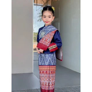 ชุดพื้นเมือง เด็กภาคอีสาน งาน 3 ชิ้น เสื้อ ผ้าถุง สะไบ ผ้าผ้าฝ้าย พิมพ์ลาย ใส่แล้วไม่ร้อน