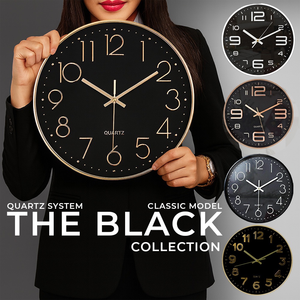 นาฬิกาแขวนผนัง (12นิ้ว) ตัวเลขนูน 3 มิติ แขวนเก๋ๆ ติดผนัง ทรงกลม เข็มเดินเงียบ ไร้เสียงรบกวน STD