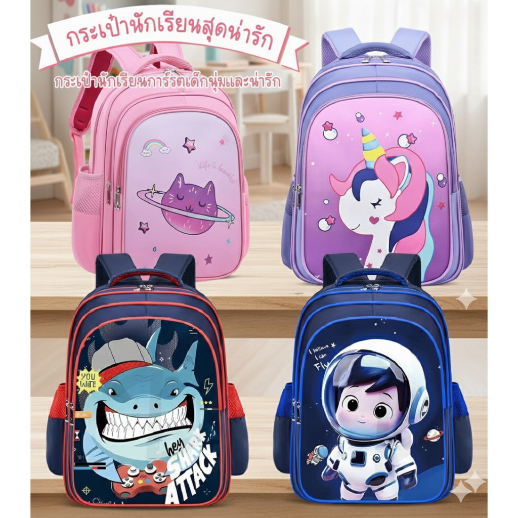 กระเป๋านักเรียน กระเป๋าเป้สะพายหลังการ์ตูน กระเป๋านักเรียนอนุบาลและประถม มีให้เลือกหลากหลาย สินค้าพร้อมส่งจากไทย
