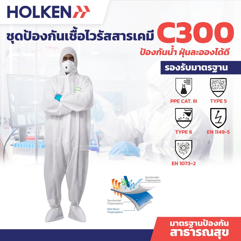 ชุดกันสาร /  PPE / งานล้างเครื่องจักร / ชุดกันเชื้อโรค ไวรัส C300 พร้อมส่ง!