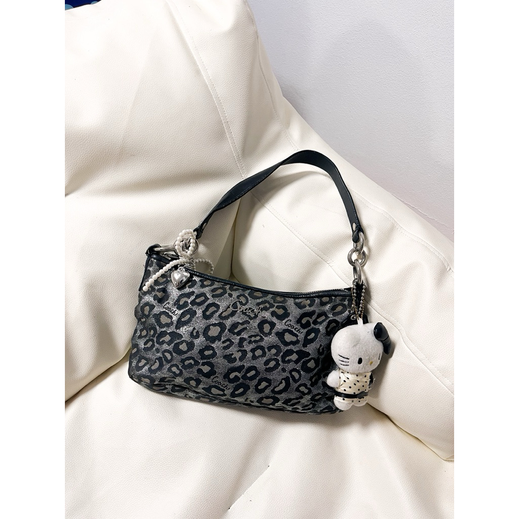 (Used) AUTH Vintage Bag | Coach Poppy Silver Ocelot Shoulder Bag