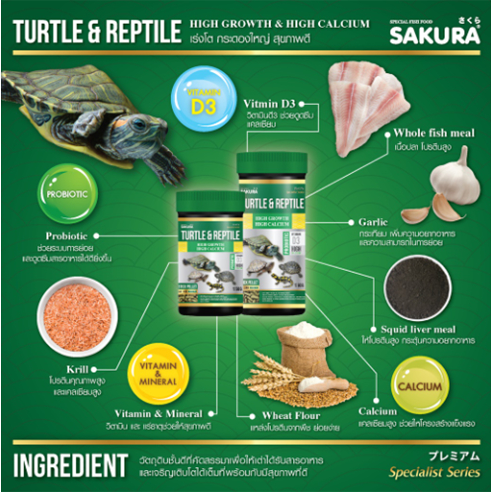 Sakura Special Turtle & Reptile อาหารเต่าสูตรเร่งโต เพิ่มกระดองใหญ่ สุขภาพดี - รูปที่ 2