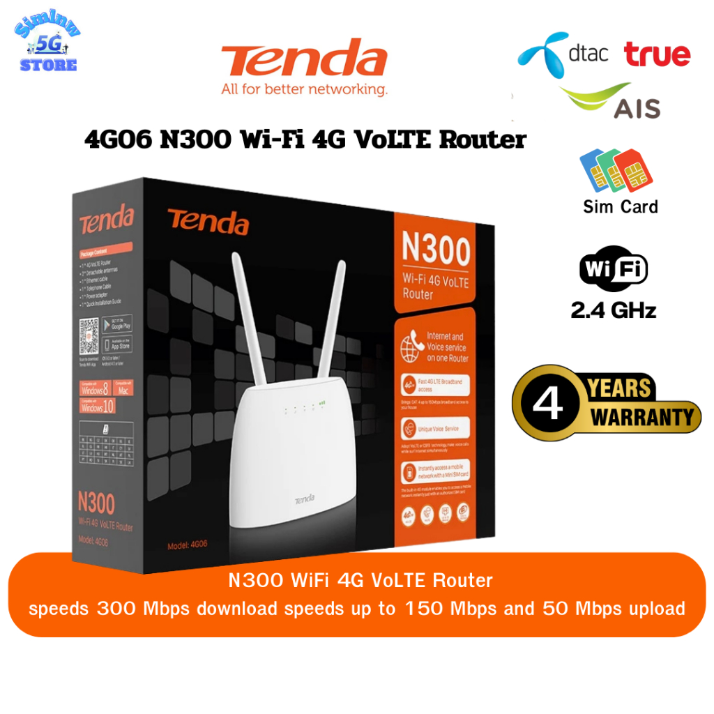 Tenda 4G06 Router Wifi  เร้าเตอร์ใส่ซิม  N300 Wireless 4G LTE ใส่ได้ทุกซิม
