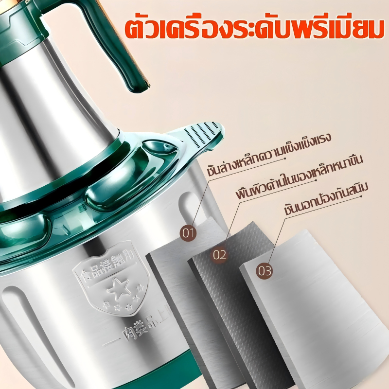 【คมเหมือนใหม่หลัง30ปี】5Lเครื่องบดเนื้อไฟฟ้า 1500W สเตนเลสเกรดอาหาร304 ใบมีด5ใบ เครื่องเดียวหลายใช้ เครื่องปั่นพริก - รูปที่ 6
