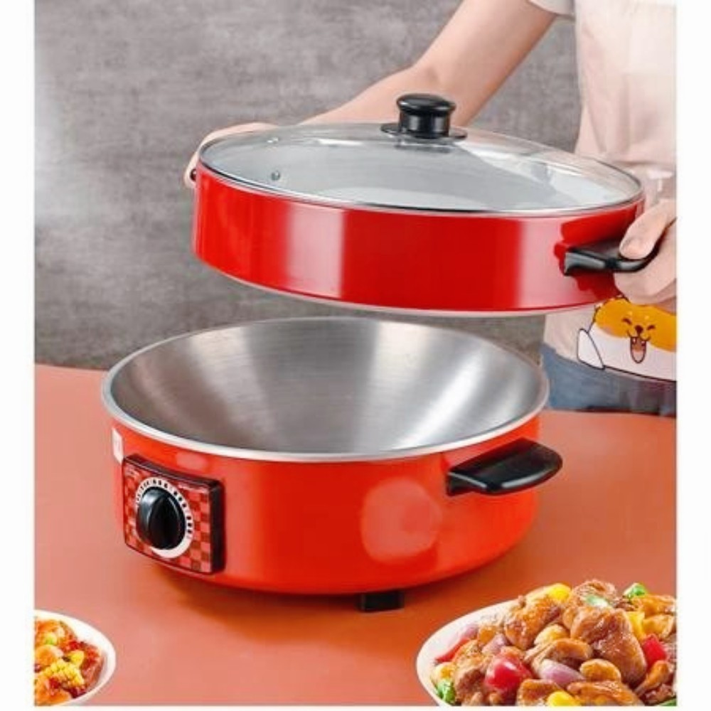 จัดส่งภายใน 24 ชั่วโมง กระทะไฟฟ้ กระทะไฟฟ้าในครัวเรือน 4L หม้อแดง1000W ทอดและปรุงอาหารไฟฟ้าสำหรับ 2-8 คน - รูปที่ 6