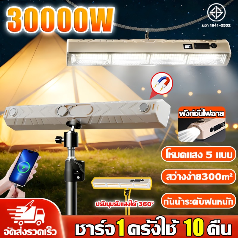 ✨รับประกัน20ปี✨ไฟแคมป์ปิ้ง ไฟฉุกเฉิน โหมดแสง5แบบ ความสว่างสูง กันน้ำ พร้อมตะขอแม่เหล็ก จอแสดงผลLED ไฟฉาย light camping
