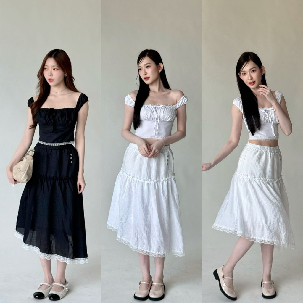MAKI SKIRT กระโปรงยาวแต่งระบายลูกไม้(ผ้าบาง) longsaidoo_