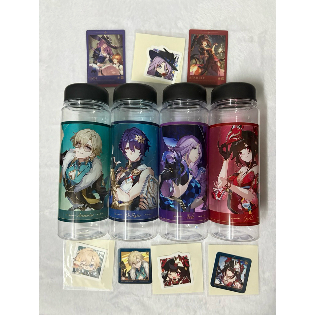 [พร้อมส่ง] Honkai: Star Rail x Sushiro ขวดน้ำ การ์ด สติ๊กเกอร์ Aventurine Jade Sparkle ซูชิโระ รางดา