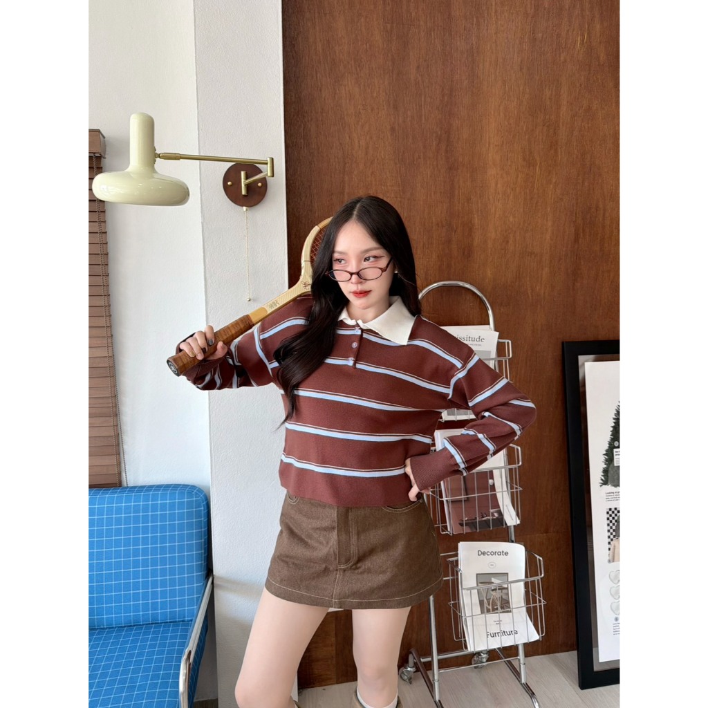 เสื้อไหมพรมแขนยาวสเวตเตอร์ ลายริ้ว เนื้อนุ่ม ไหมพรมเนื้อเกรดพรีเมี่ยม Cookie Bear ราคา ถูกที่สุด ดีลบีเคเค แกลเลอรีภาพที่ 9