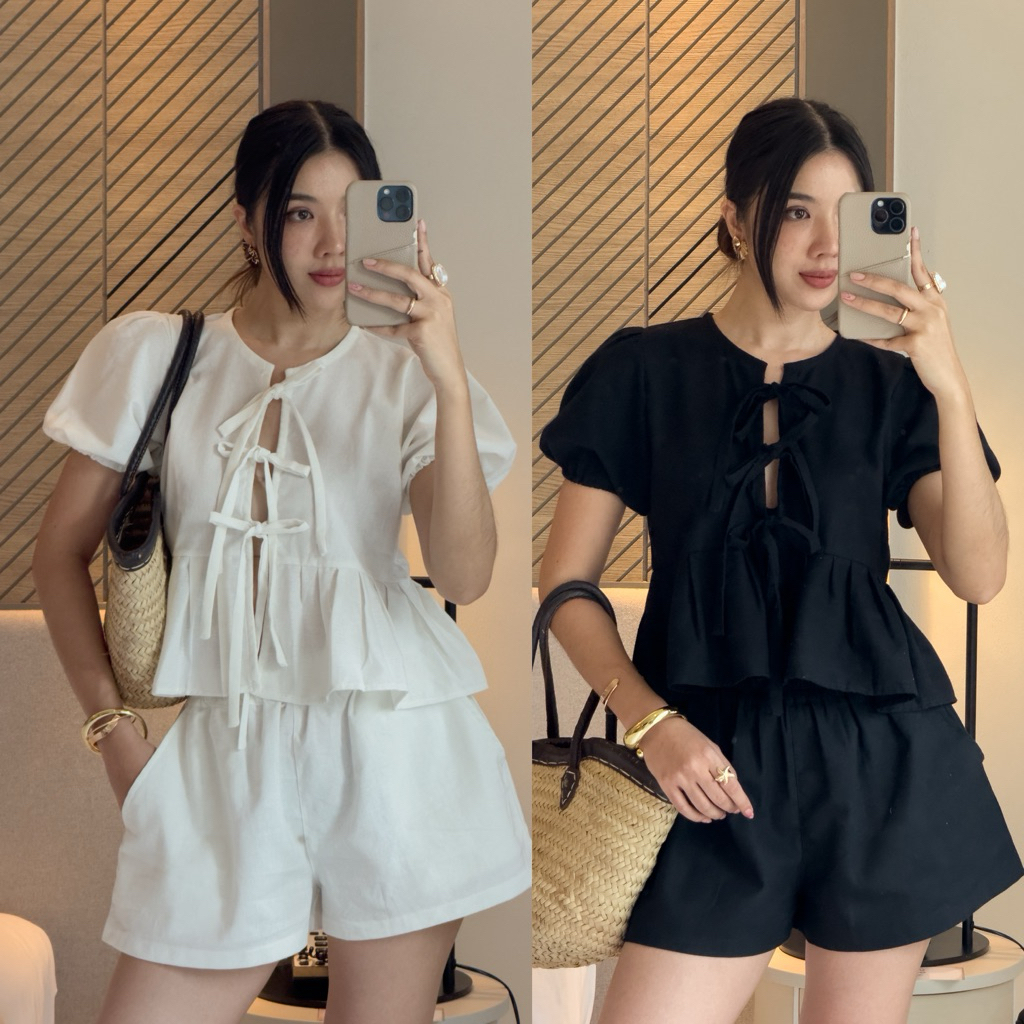 เสื้อแขนตุ๊กตาผูกโบว์หน้า “ Cayla top “ 🪻🫧