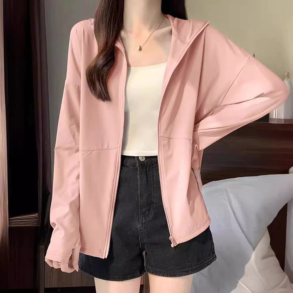 COD✅เสื้อฮู้ดกันแดด เสื้อกันยูวี UV Protection มีซิป ช่องสอดนิ้ว โทนสีพาสเทล ใส่ได้ทุกเพศ ใหญ่ใส่สบาย ผ้าน้ำหนักเบา – โปรปัง